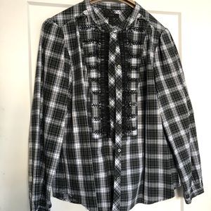 J. Crew plaid holiday top.